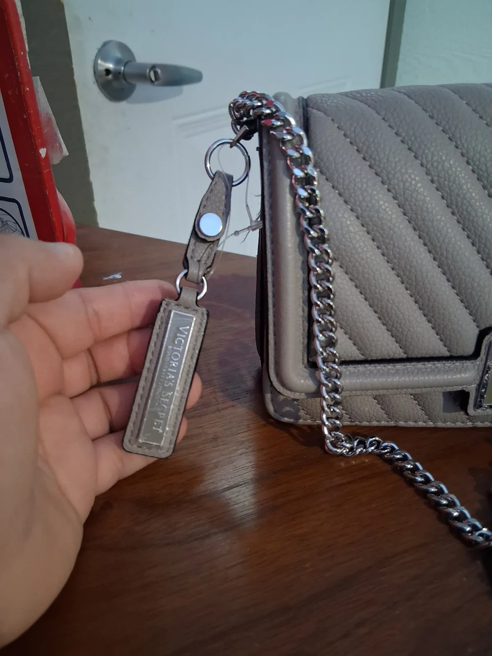 Victoria's Secret Quilted V-Accent Crossbody in Light Taupe
